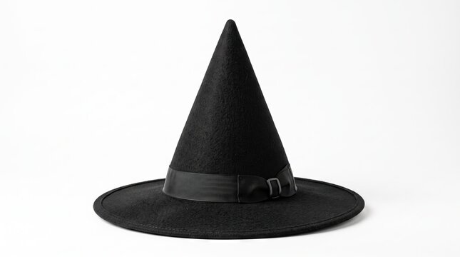 Black witch hat isolated on white background for Halloween