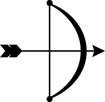 Black bow and arrow icon representing archery sport with a minimalist black vector icon