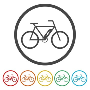 Electric bike sign icon. Set icons in color circle buttons