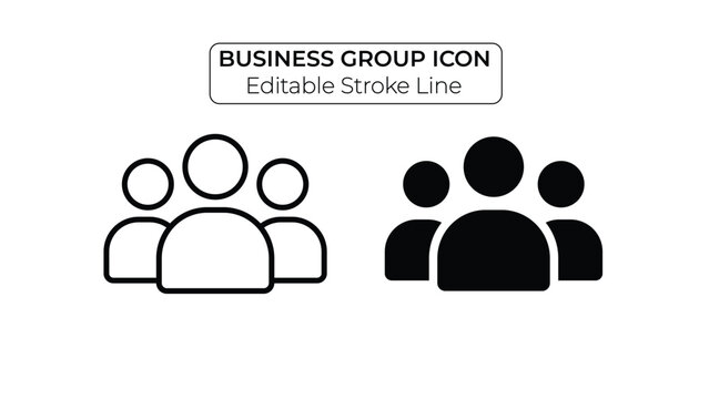 Business group icon, teamwork and people outline and glyph vector with editable stroke line