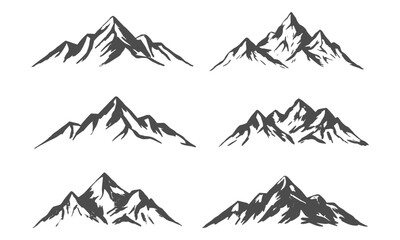Fototapeta premium Set of hand drawn rough sketch mountain peaks and ranges black silhouette vector illustration