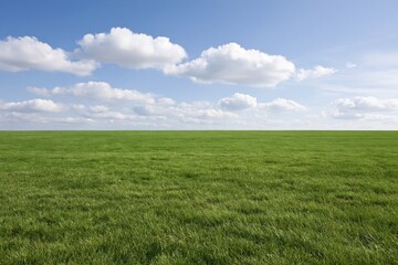 Fototapeta premium The Expansive Grass Field Under A Bright Blue Sky With Clouds