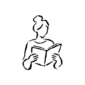 Hand Drawn Icon of Woman Reading a Book