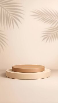 Minimalist Beige Podium with Palm Leaf Shadow