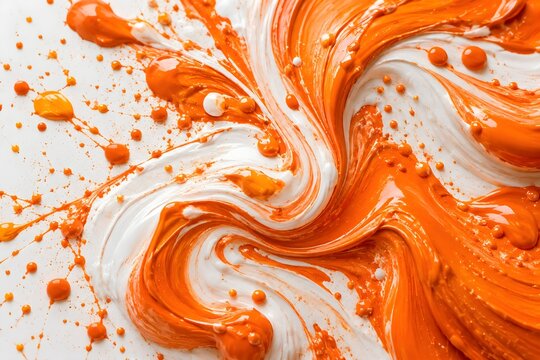 Orange acrylic paint swirls, thick textured oil paint background, abstract fluid art