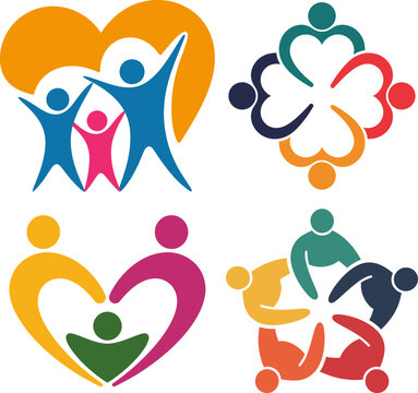Happy family and community teamwork symbols vector illustration