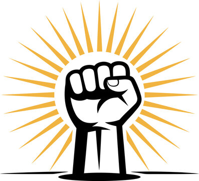 Raised fist symbol with sunburst vector illustration