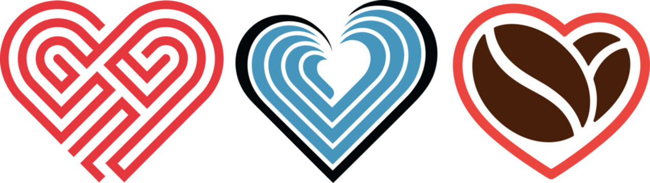 Modern creative heart shapes icon set vector illustration