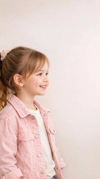 Portrait of a Smiling Child in Pink Denim Jacket