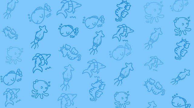 ocean animals pattern hand writing style