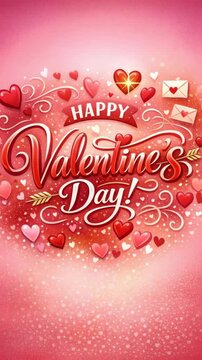 Happy Valentine's Day Calligraphy with Hearts and Envelopes