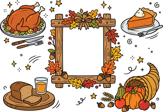 Thanksgiving meal and decorative wooden frame