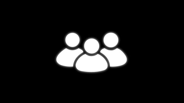 Glowing white users group icon with soft outer drop shadow for team community, social network, business audience, and user profile