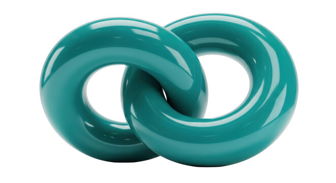 Two glossy teal interlocking rings isolated on transparent background