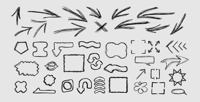 Various hand-drawn shapes and arrows on a white background