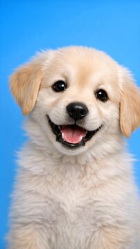 Smiling Golden Retriever Puppy on Blue Background