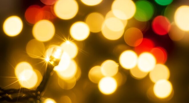 Abstract warm glowing festive holiday lights bokeh background.