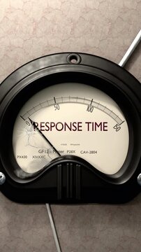 Response time meter showing low levels of response time. Minimum and decreasing response time value, below the norm. Lack of response time. None of it, insufficient.