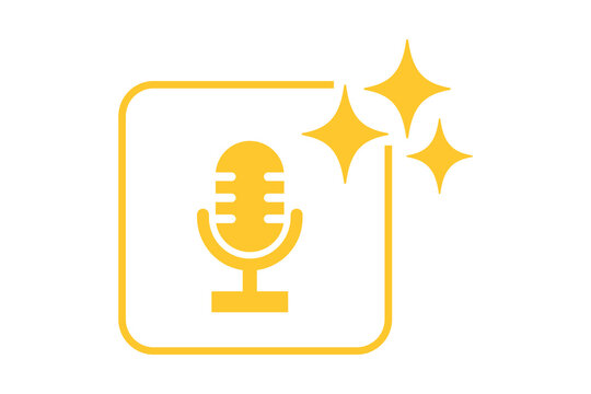 Artificial Intelligence AI Microphone Voice Icon in Yellow Gold Frame with Sparkles isolated on transparent background smart audio speech recognition