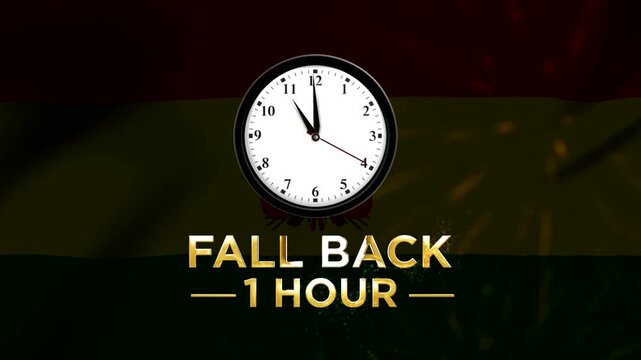 A clock showing the end of daylight savings time with golden fall back text