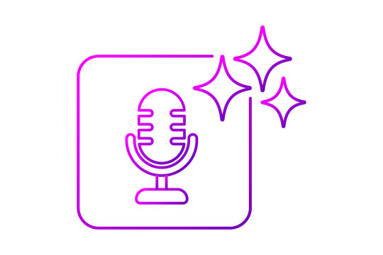 Artificial Intelligence AI Outline Microphone Voice Icon in Purple Frame with Sparkles isolated on transparent background smart speech recognition