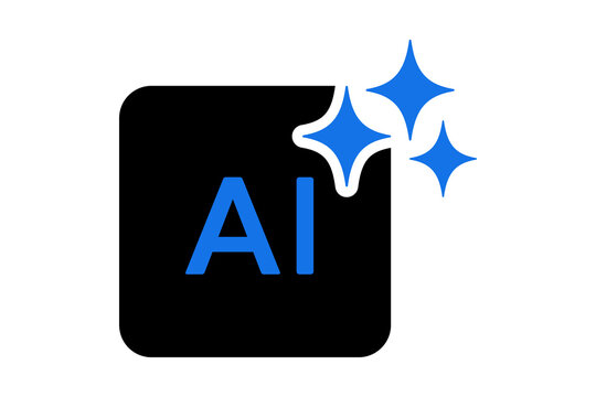Artificial Intelligence AI Lettering Symbol in Blue Square Frame with Sparkles isolated on transparent background smart algorithm machine learning logo