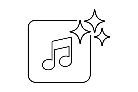 Artificial Intelligence AI Outline Music Notes Symbol in Dark Grey Line Frame with Sparkles isolated on transparent background audio sound