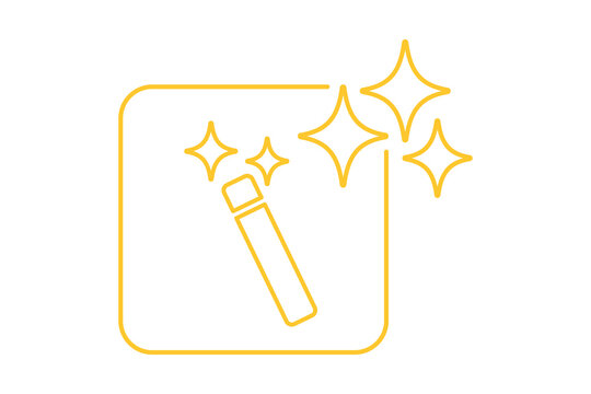 Artificial Intelligence AI Outline Magic Wand Tool in Gold Line Art with Sparkles isolated on transparent background creative editing wizard