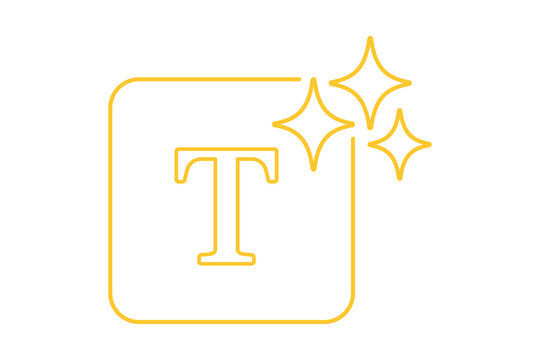 Artificial Intelligence AI Outline Text Symbol in Gold Line Frame with Sparkles isolated on transparent background typography content creation