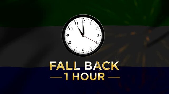 Daylight saving time concept featuring a clock showing fall back one hour with golden text on a dark gradient background