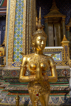 Golden Kinnari Statue in Prayer Pose, Wat Phra Kaew