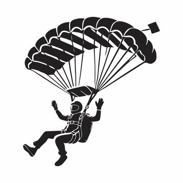 Black and White Silhouette of a Skydiver with Parachute Vector Illustration