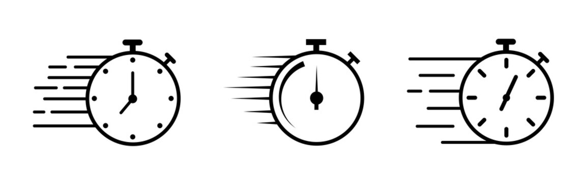 Speed time icon. Rapid line symbol. Stopwatch fast icon. Quick time icon. Fast delivery icon. Time sign. Quick timer response sign, time management concept, urgent work with timer.