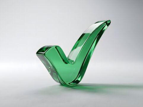 Glossy Green Transparent Glass Check Mark Symbol