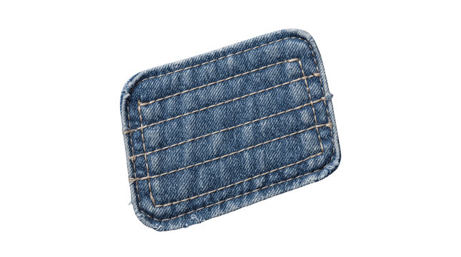 Denim repair patch with visible reinforcing stitches isolated