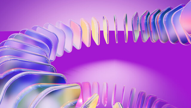 Futuristic 3D Crystal Liquid Glass Ring Wave on Magenta Background. Curved Helical Translucent Ribbon for SaaS Hero Header, Luxury Presentation Wallpaper