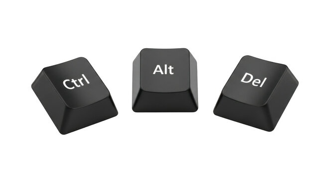 Three black computer keyboard keys isolated on transparent background