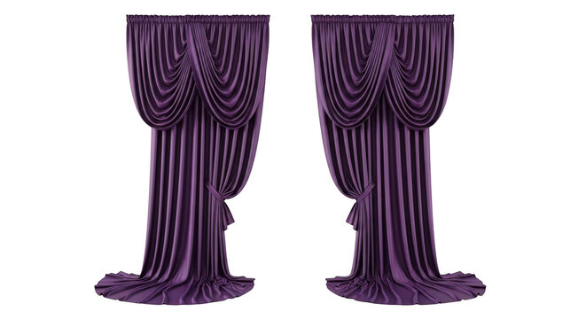 Pair of elegant purple curtains isolated on transparent background
