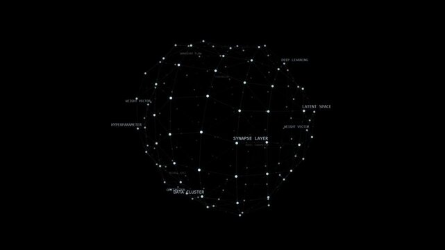 Abstract technology network sphere with nodes and ai terms