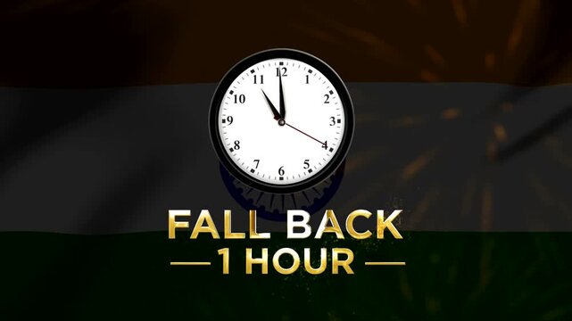 Daylight savings time change concept with a classic wall clock and gold text
