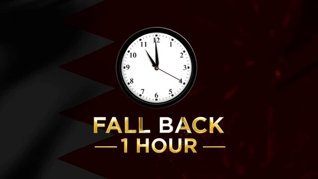 Daylight savings time concept with a clock showing fall back one hour against a dark decorative background