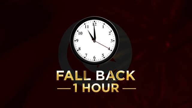 Daylight savings time concept with clock and golden fall back one hour text banner