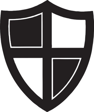 Heraldic shield icon with four quadrants in black and white representing protection security safety protection security heraldry medieval firewall isolated template traditional