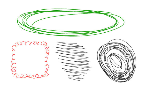 Hand drawn doodle circles and frames isolated on transparent background cutout PNG