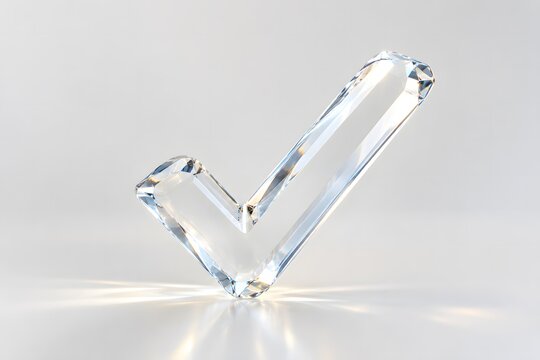 Clear crystal glass check mark icon on surface