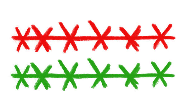 Red and green barbed wire symbols isolated on transparent background cutout PNG