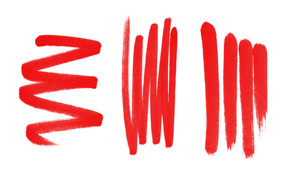 Red marker brush strokes isolated on transparent background cutout PNG asset