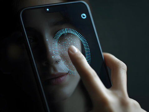 Facial recognition unlock phone closeup security biometric access