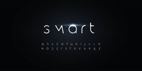 Fototapeta na wymiar Smart futurism style alphabet. Thin segment line font, minimalist type for modern futuristic logo, elegant monogram, digital device and hud graphic. Minimal style letters, vector typography design