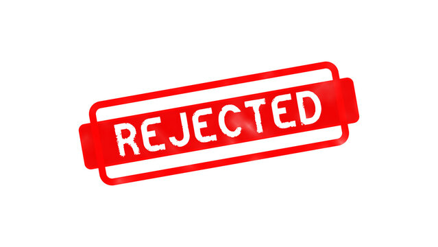 A bright red rectangular stamp with the word rejected written in bold white capital letters, isolated on a solid black background, for documents isolated on a transparent background